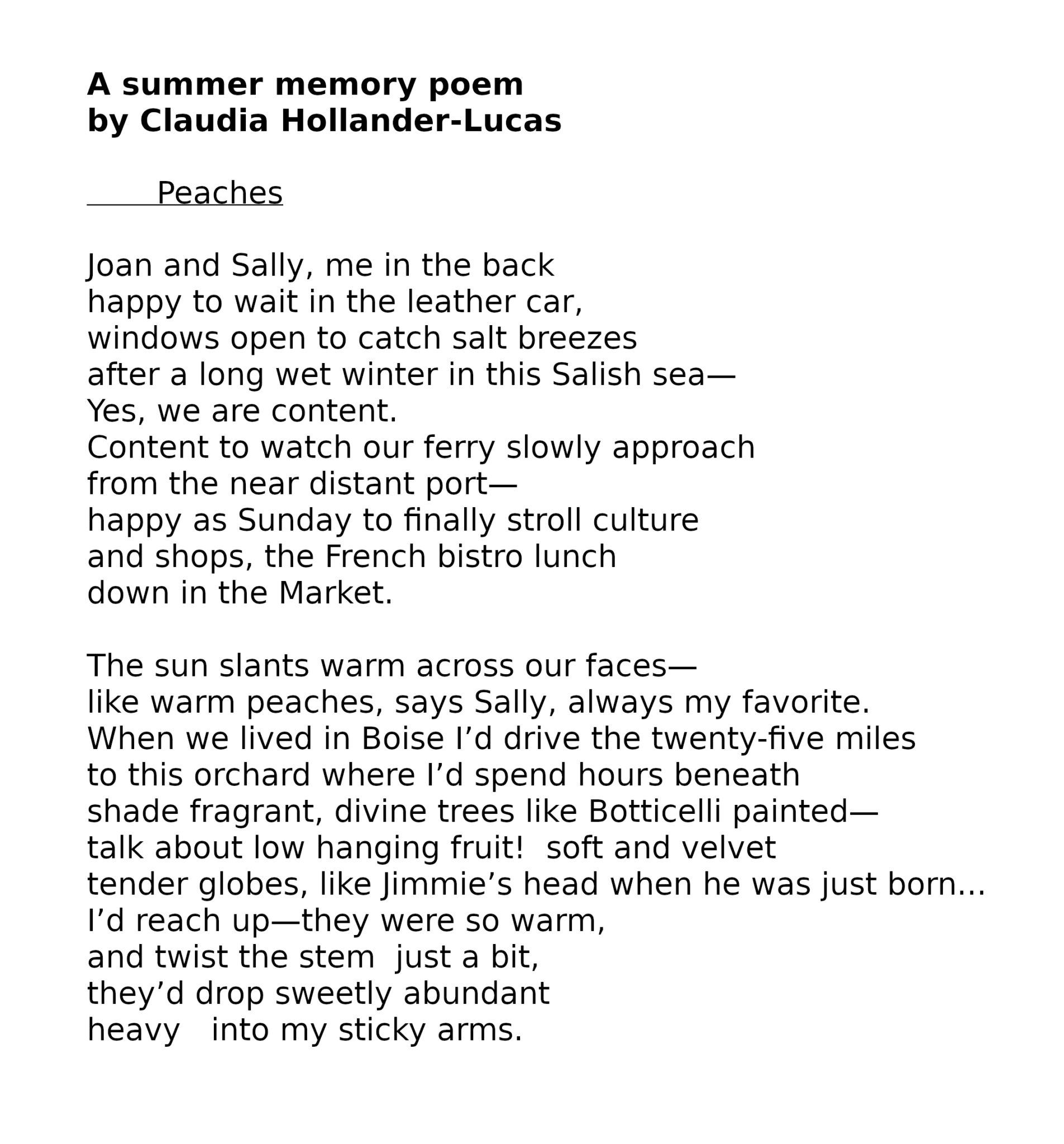 Peaches – A Summer Memory Poem – The Vashon Loop