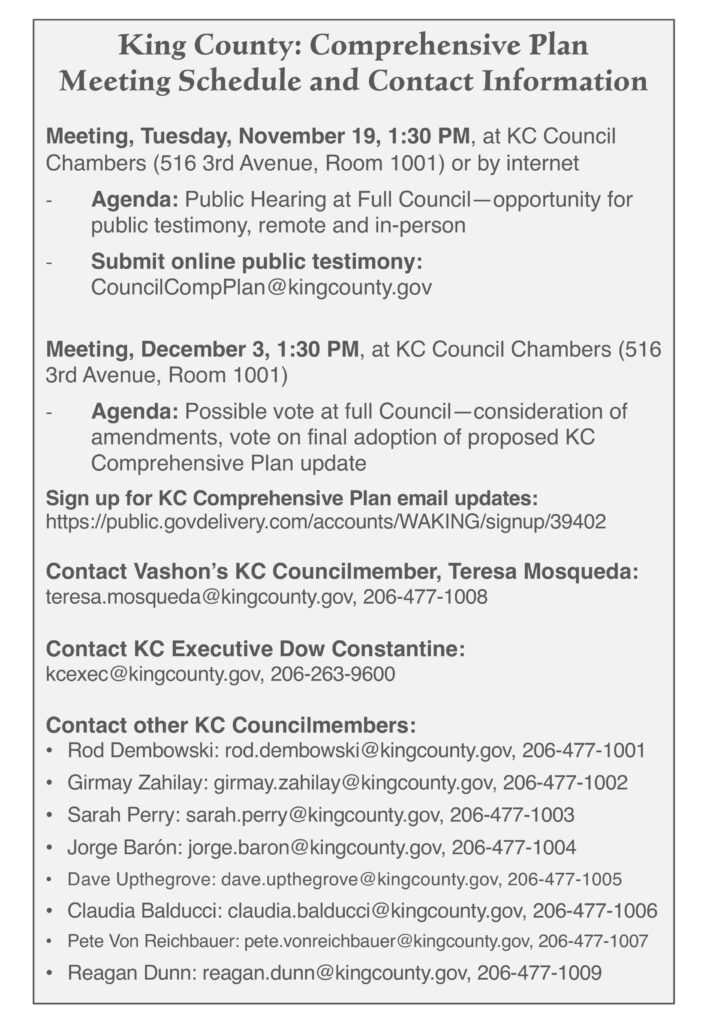 King County Comprehensive Plan Meeting Schedule and Contact Information